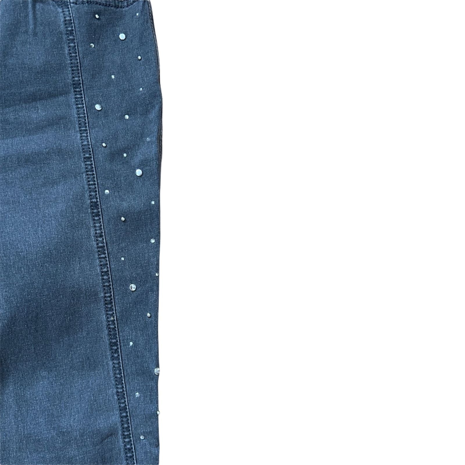 Lafei Nier Jeans Damen Hose Gr W33 Grau Strass Gerade Passform Stretch