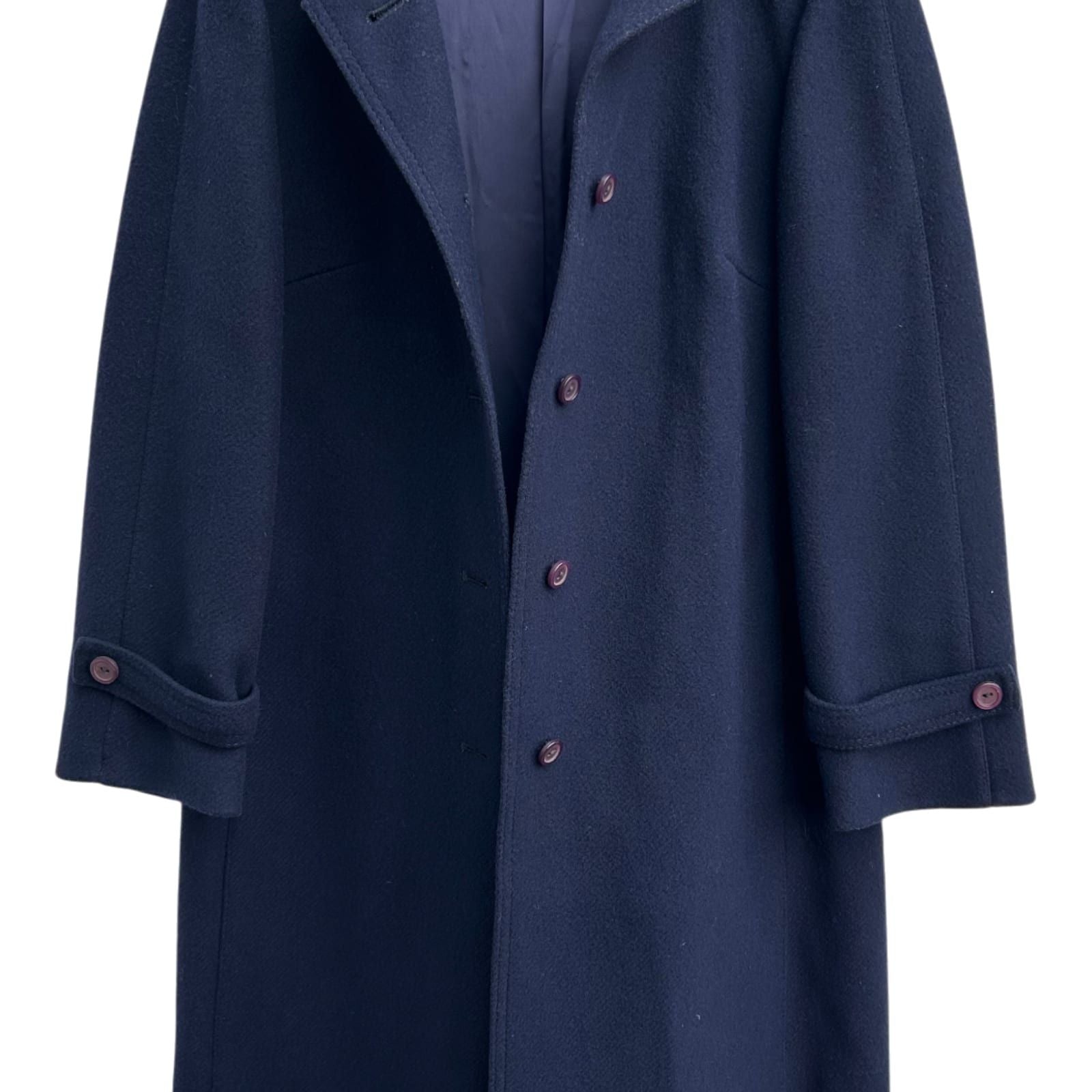 Damen Mantel Dunkelblau Wolle Viskose Gr 38 Schwer Hochwertig Kapuze Elegant Lang