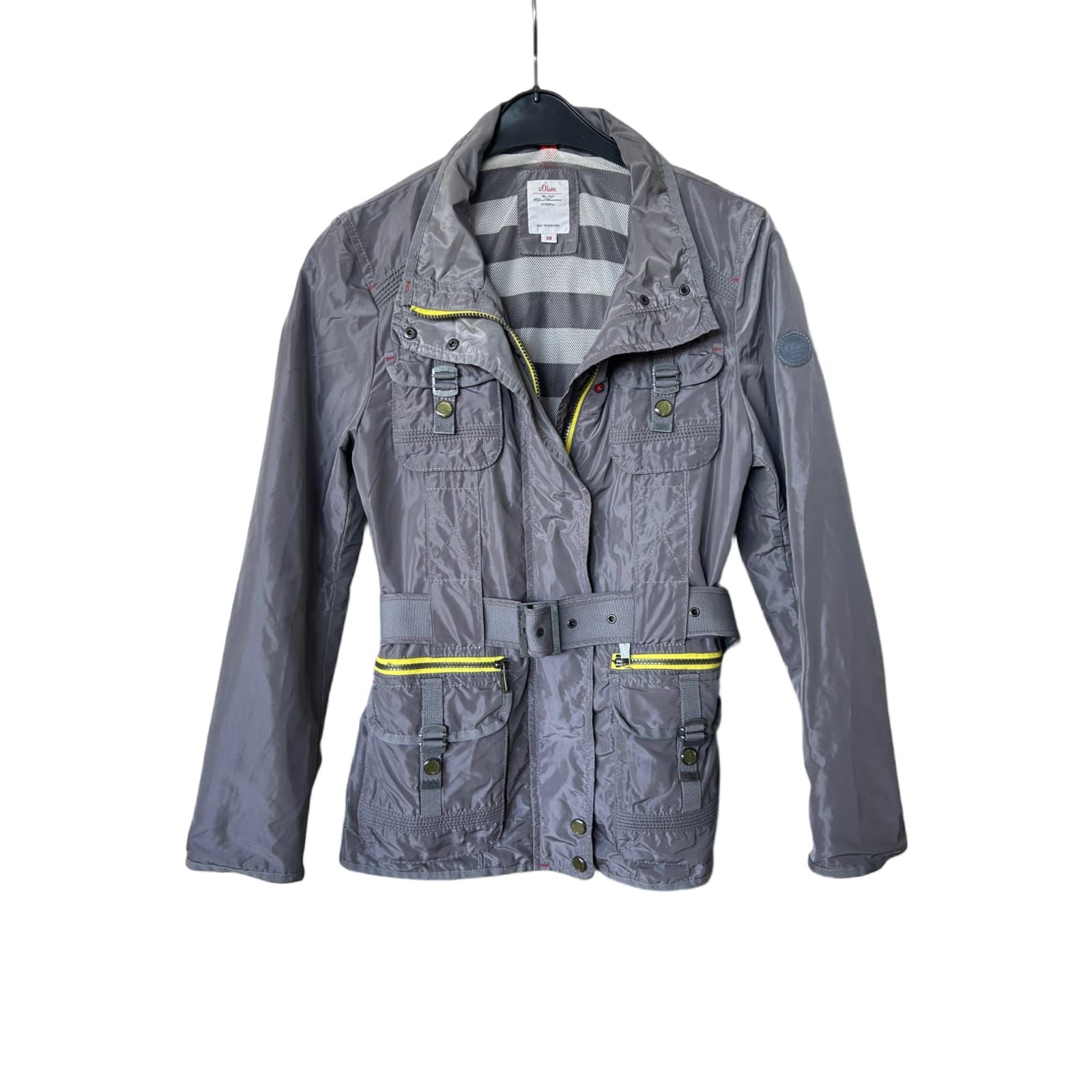 s.Oliver Jacke Damen Gr 38 Grau Gelb Sportlich Leicht Wie Neu Übergangsjacke