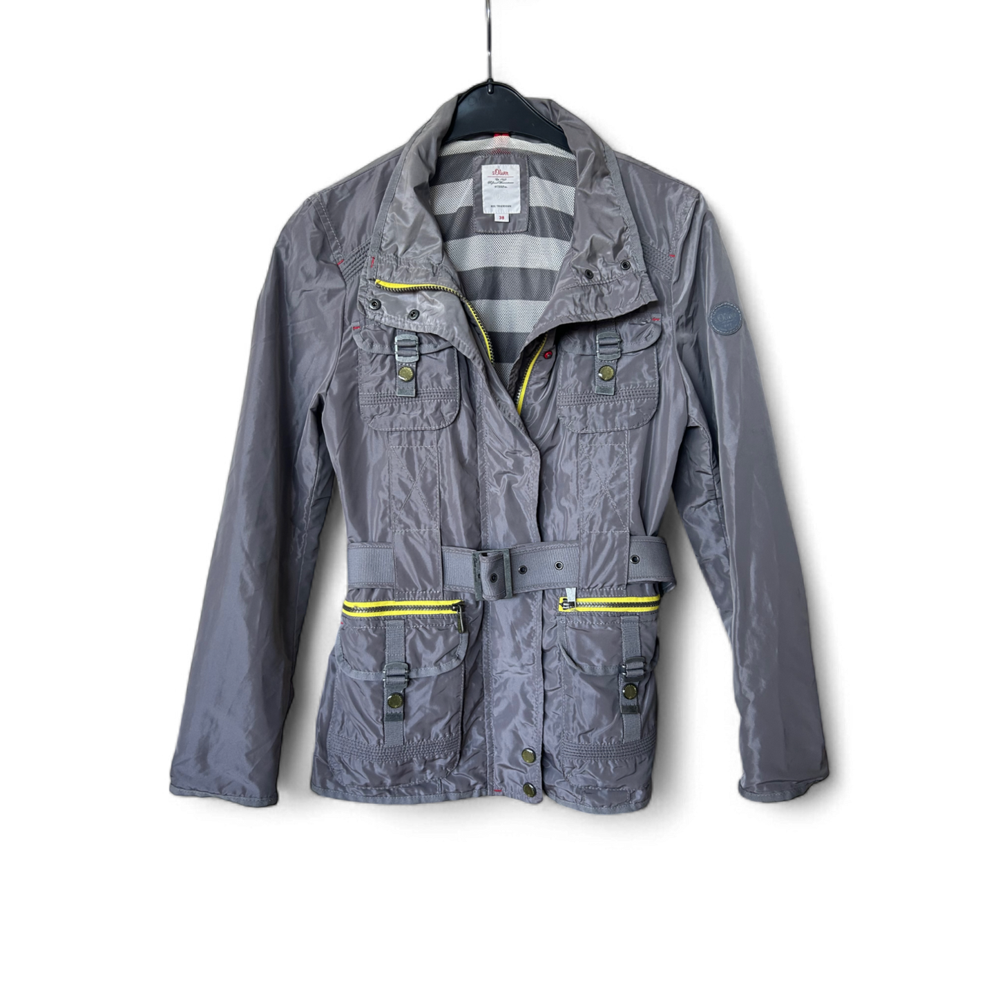 s.Oliver Jacke Damen Gr 38 Grau Gelb Sportlich Leicht Wie Neu Übergangsjacke