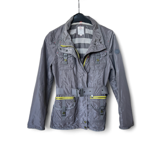 s.Oliver Jacke Damen Gr 38 Grau Gelb Sportlich Leicht Wie Neu Übergangsjacke