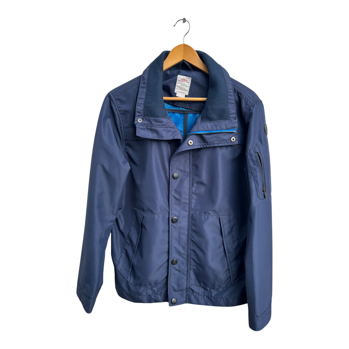 s Oliver Herrenjacke Gr M Blau Übergangsjacke Reißverschluss Druckknöpfe Polyester