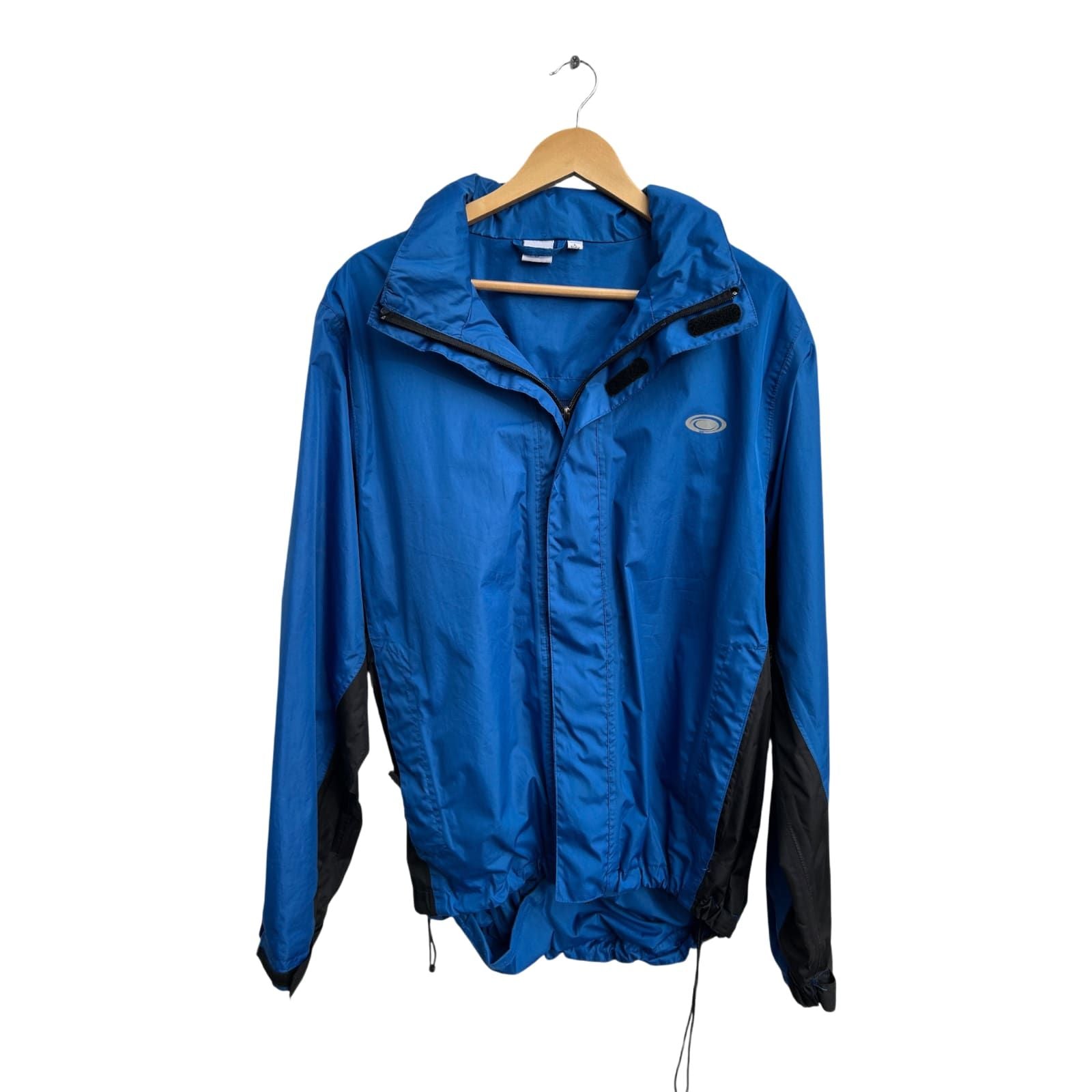 Shamp Herren Regenjacke Gr L Blau Schwarz Kapuze Reißverschluss Klett Taschen Outdoor