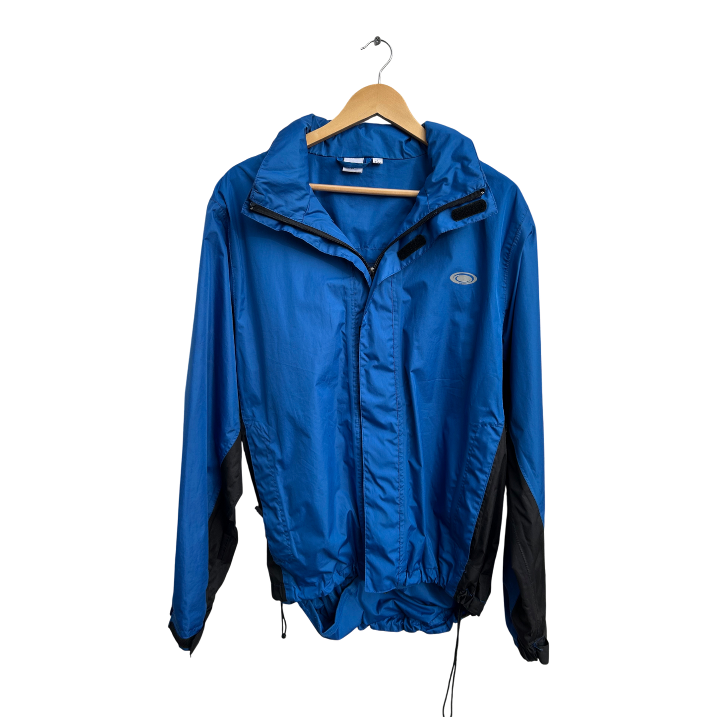 Shamp Herren Regenjacke Gr L Blau Schwarz Kapuze Reißverschluss Klett Taschen Outdoor