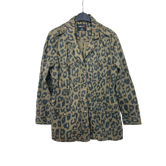 Fishbone Jacke Damen M Leopard Khaki Baumwolle Ungefüttert Utility Look Trend