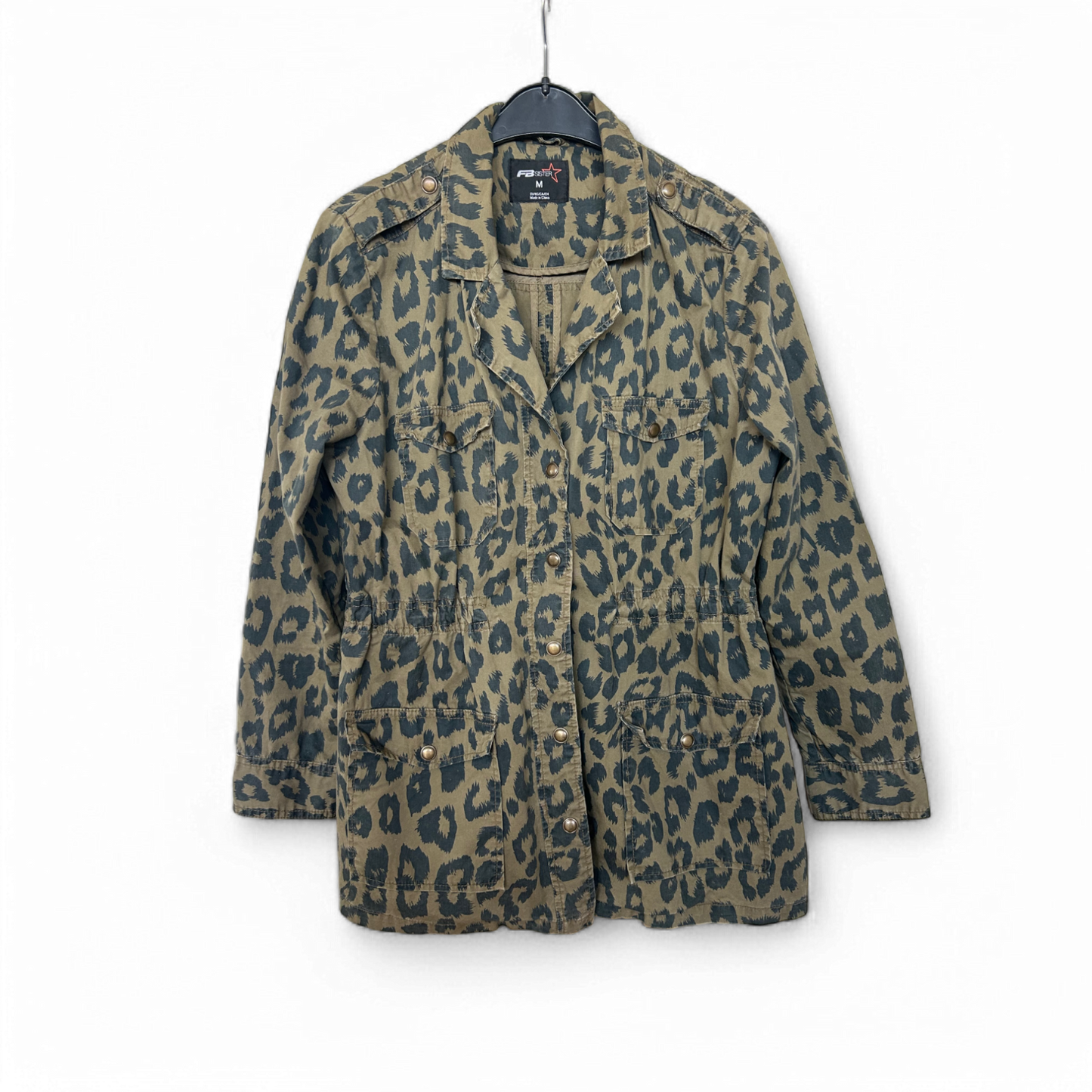 Fishbone Jacke Damen M Leopard Khaki Baumwolle Ungefüttert Utility Look Trend