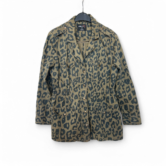 Fishbone Jacke Damen M Leopard Khaki Baumwolle Ungefüttert Utility Look Trend