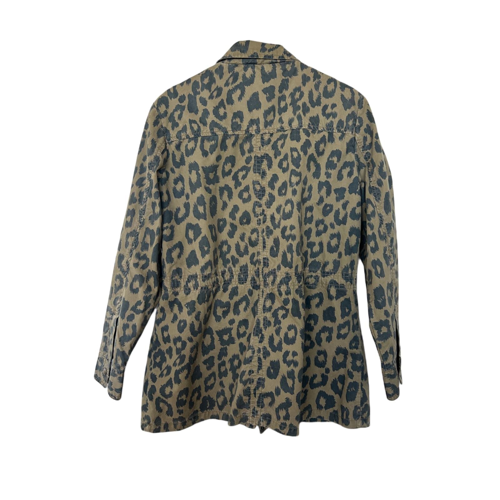 Fishbone Jacke Damen M Leopard Khaki Baumwolle Ungefüttert Utility Look Trend