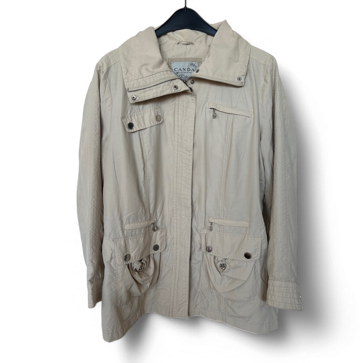 Canda Jacke Damen 48 Beige Baumwollmischung Kapuze Taschen Übergangsjacke