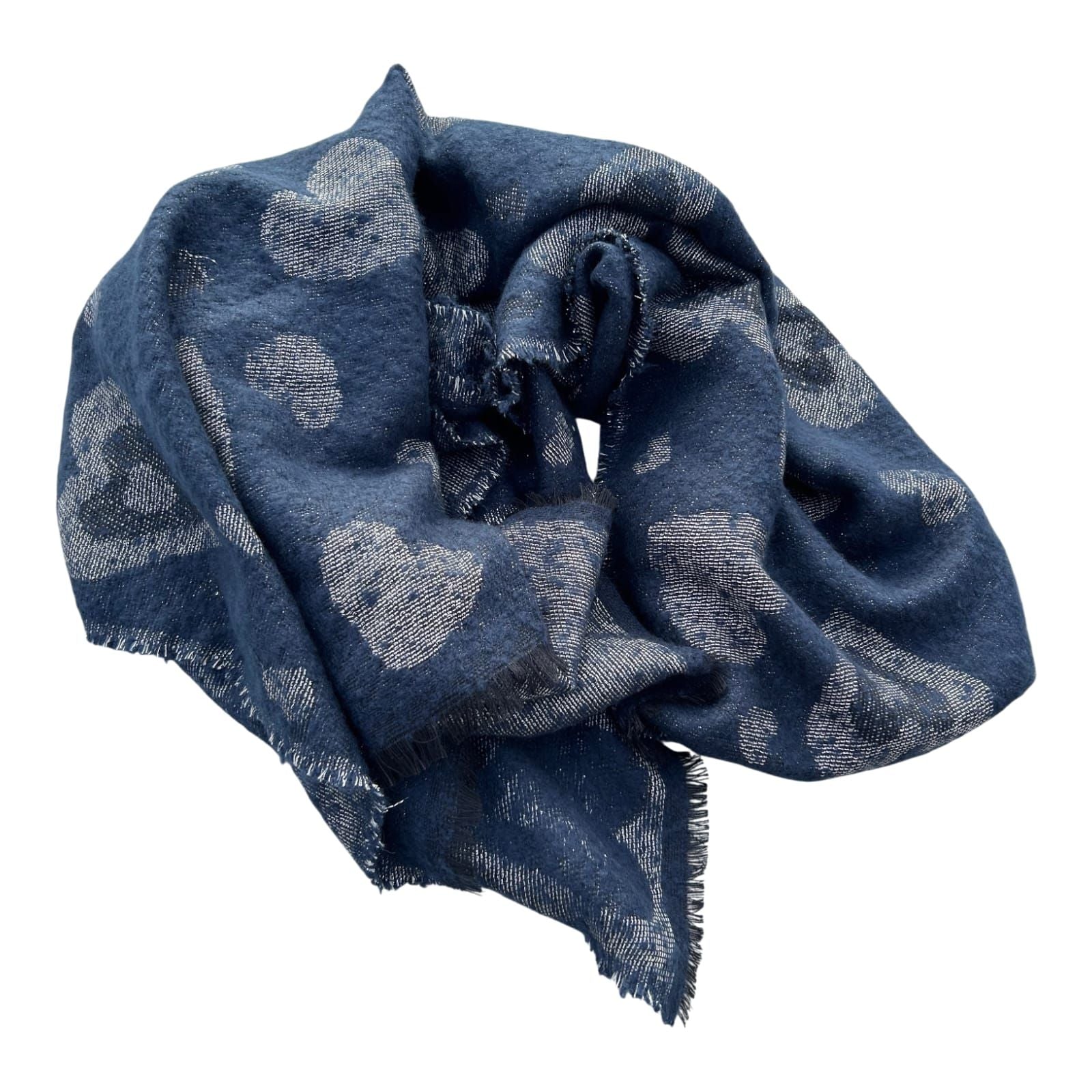 Milano Schal Tuch Blau Herzen weich groß Winter Accessoire Viskose warm kuschelig