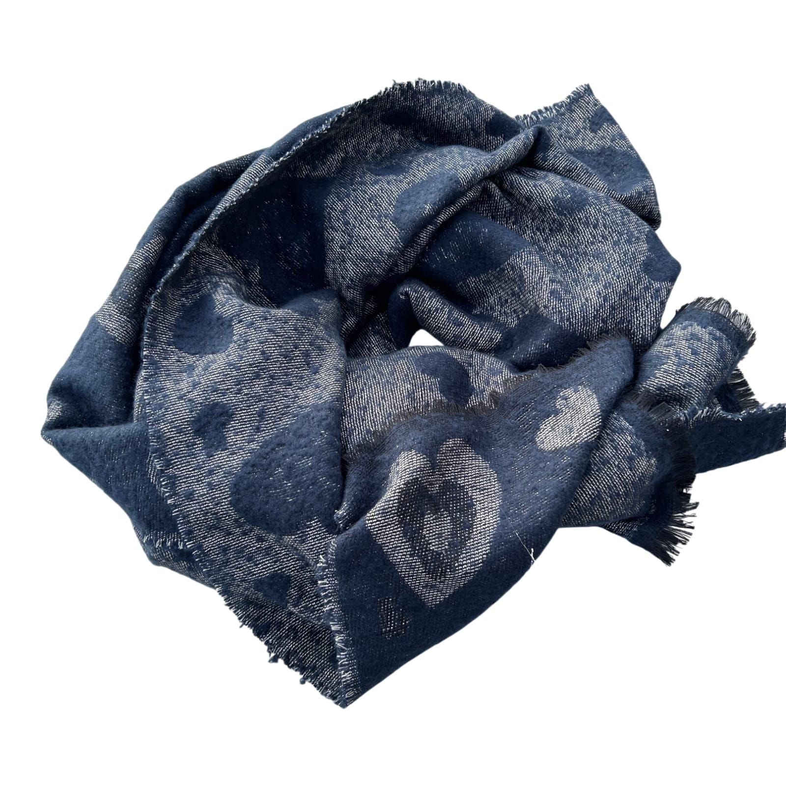 Milano Schal Tuch Blau Herzen weich groß Winter Accessoire Viskose warm kuschelig