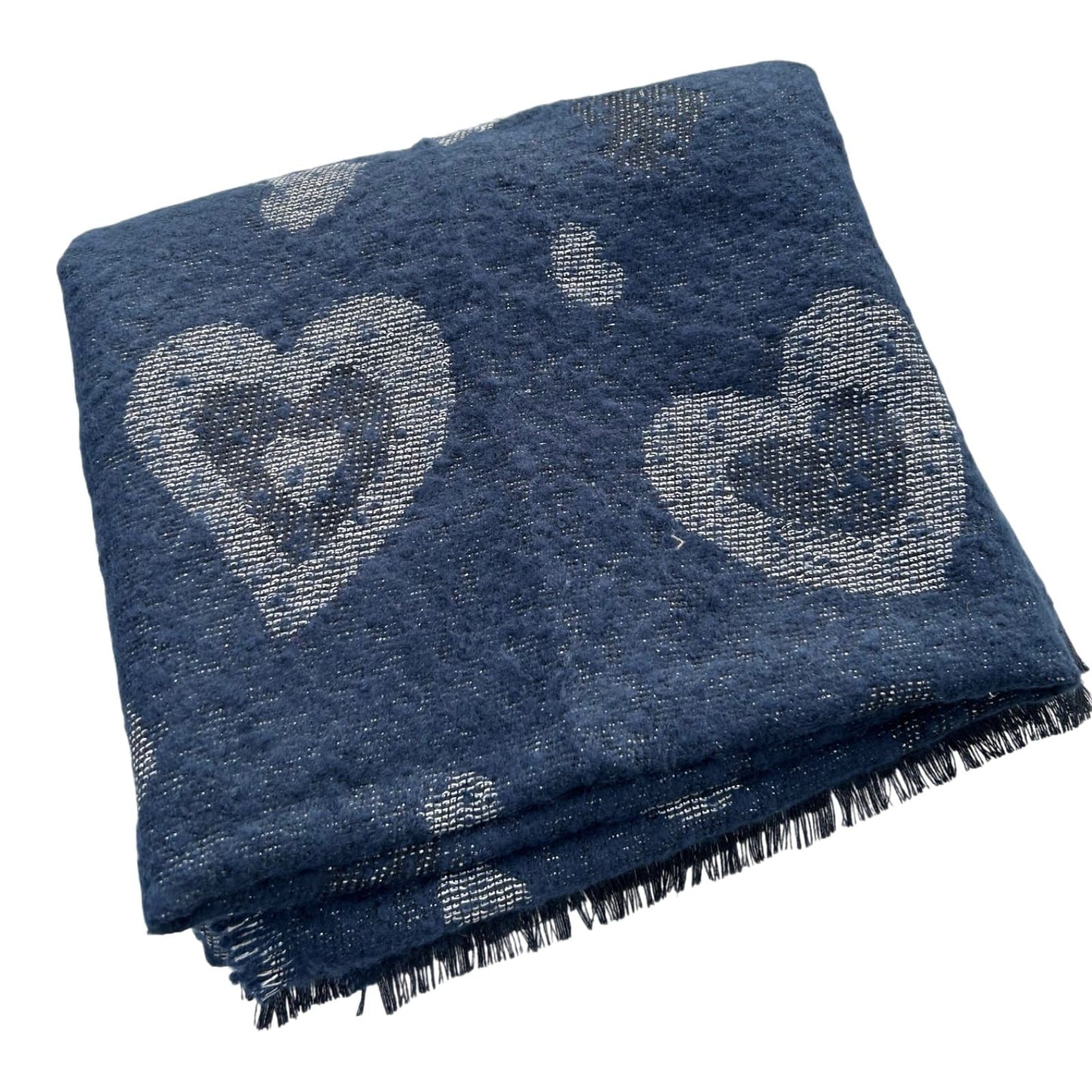 Milano Schal Tuch Blau Herzen weich groß Winter Accessoire Viskose warm kuschelig