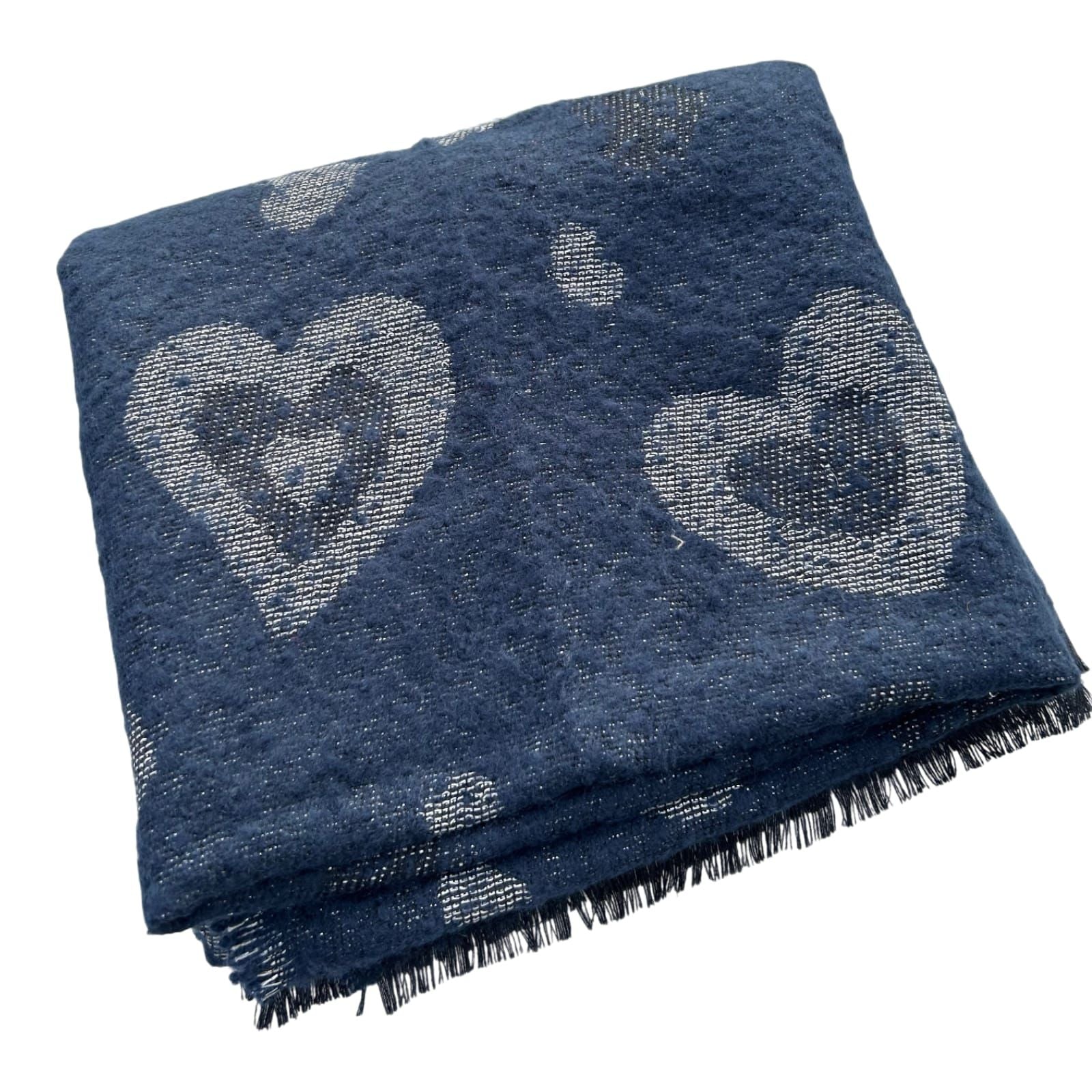 Milano Schal Tuch Blau Herzen weich groß Winter Accessoire Viskose warm kuschelig