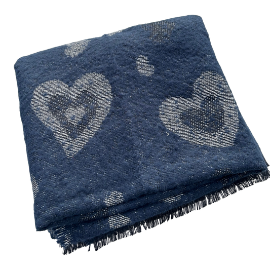Milano Schal Tuch Blau Herzen weich groß Winter Accessoire Viskose warm kuschelig