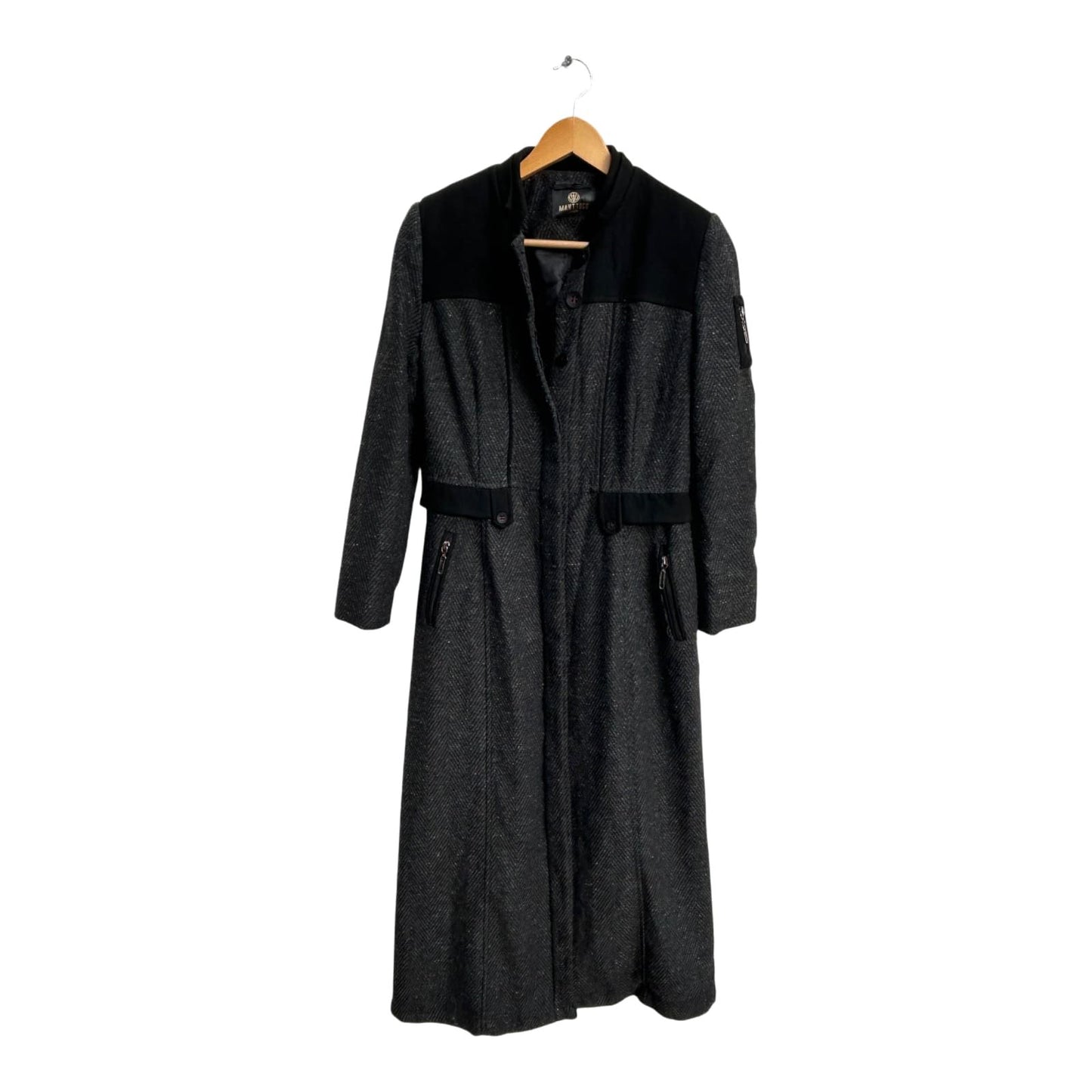 Manttocu Luxury Mantel Damen Gr 38 Grau Wollmischung Lang Schulterpolster Elegant