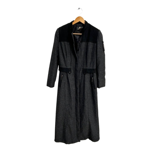 Manttocu Luxury Mantel Damen Gr 38 Grau Wollmischung Lang Schulterpolster Elegant