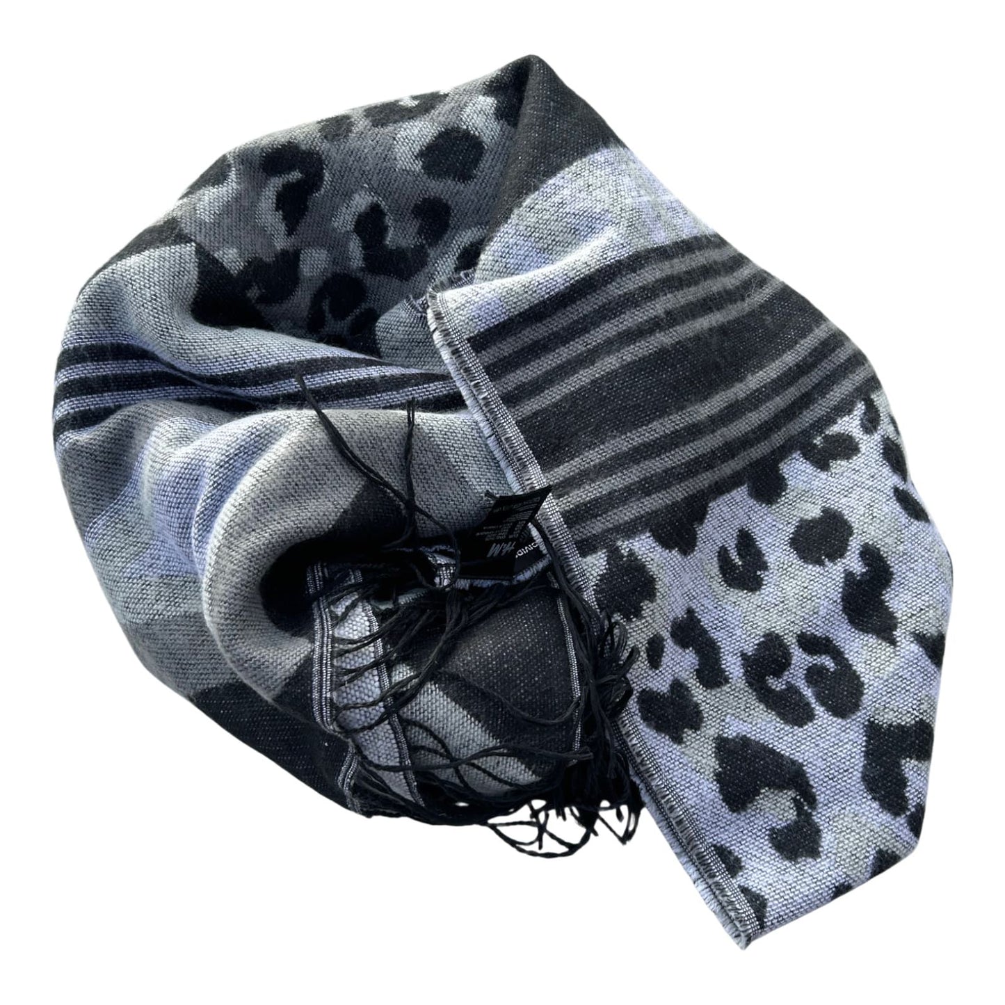 H&M Schal Tuch Grau Schwarz Muster weich Fransen Winter Accessoire warm modern