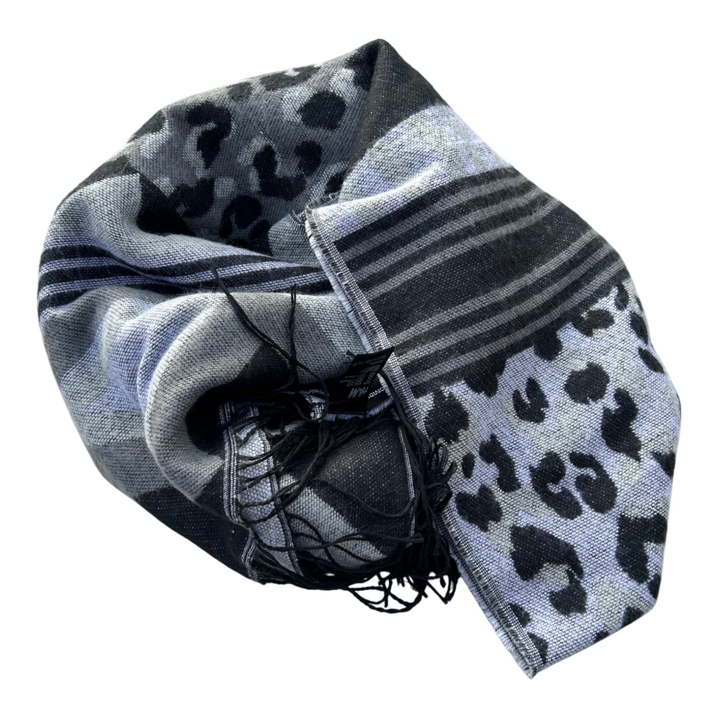 H&M Schal Tuch Grau Schwarz Muster weich Fransen Winter Accessoire warm modern