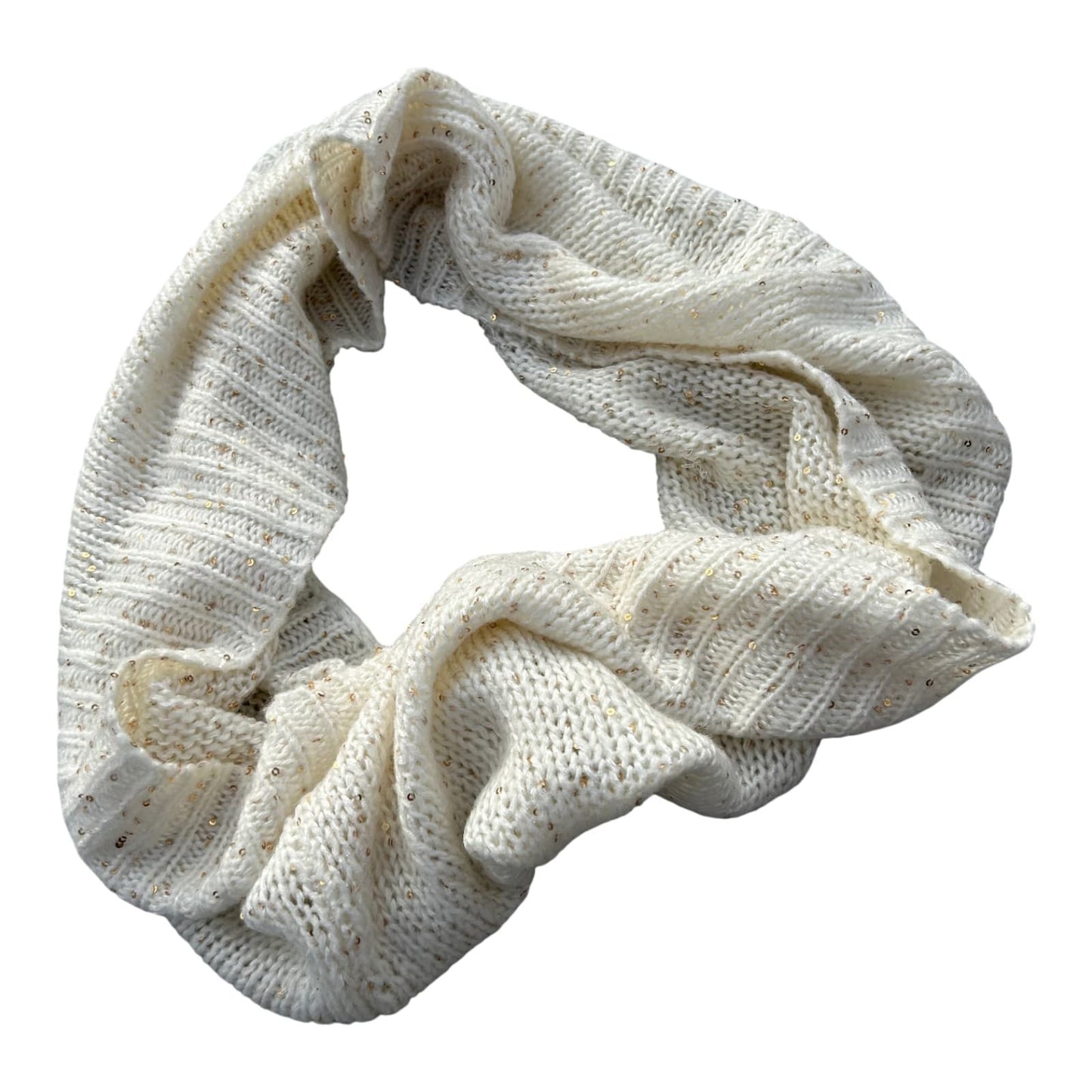 Loop Schal Damen wollweiss gold Pailletten weich warm Winter Strick elegant Accessoire
