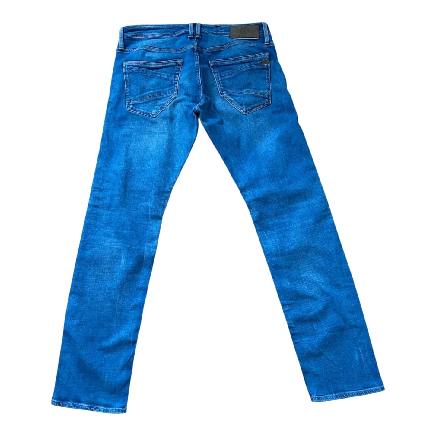 Recycle Jeans Herren W33 Blau Used Look Straight Fit Denim Knopfleiste