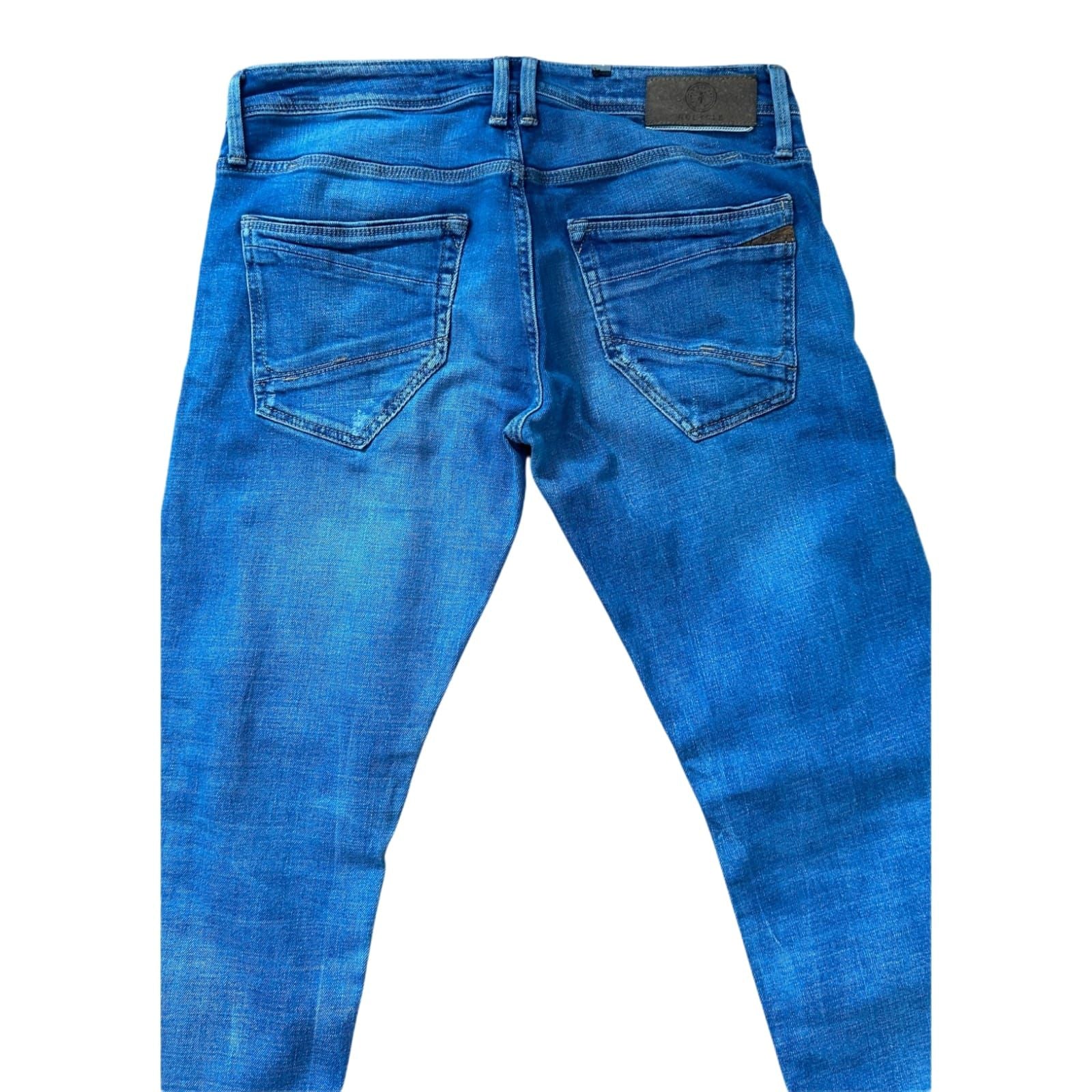 Recycle Jeans Herren W33 Blau Used Look Straight Fit Denim Knopfleiste