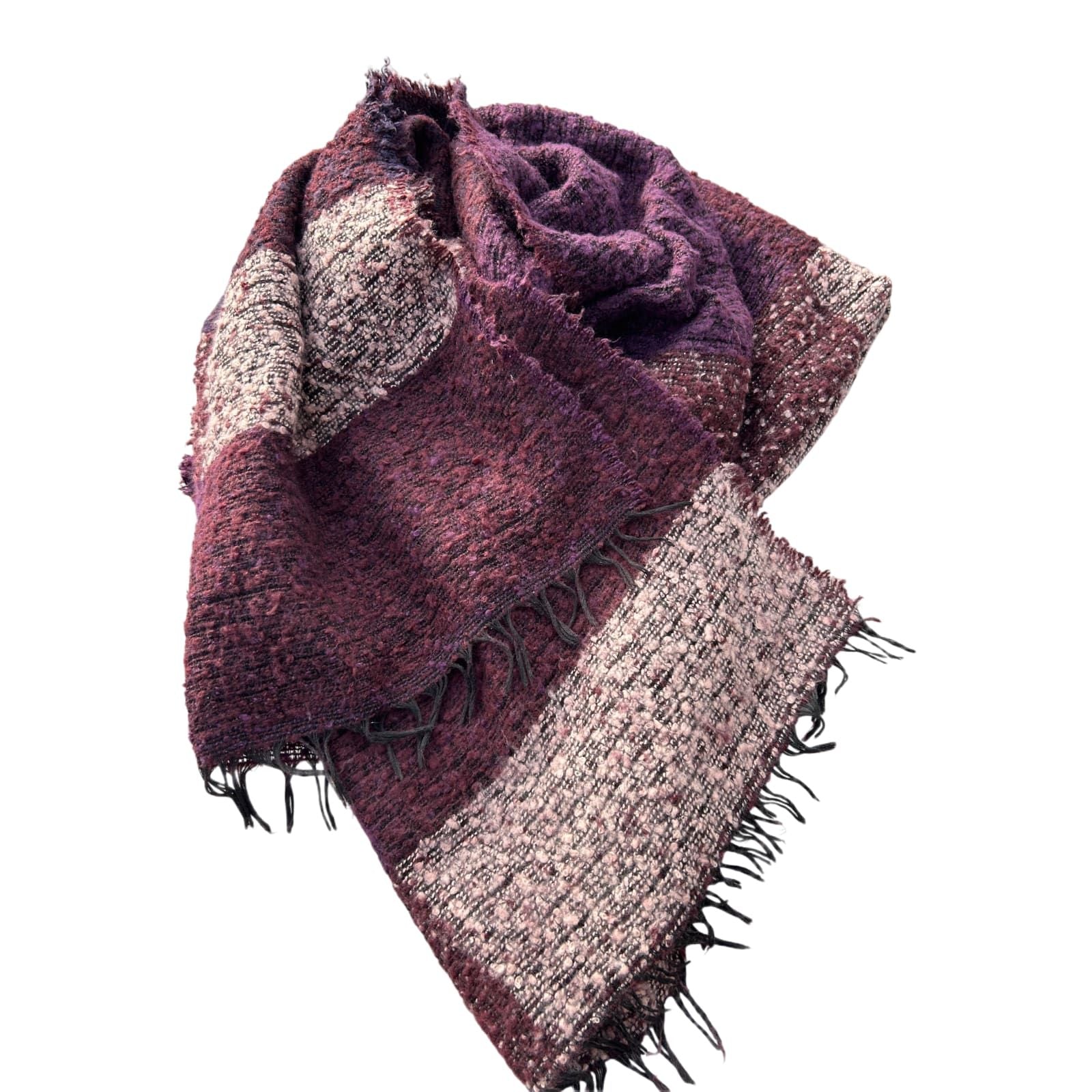 Schal Tuch Bordeaux Lila weich Fransen Winter Accessoire warm Viskosemix modern