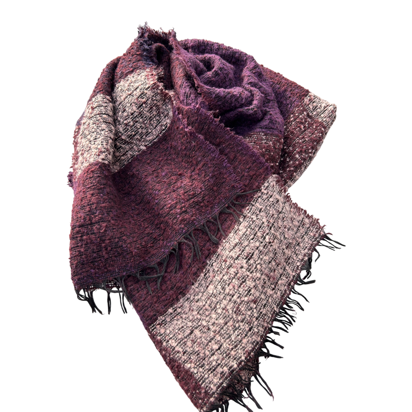 Schal Tuch Bordeaux Lila weich Fransen Winter Accessoire warm Viskosemix modern