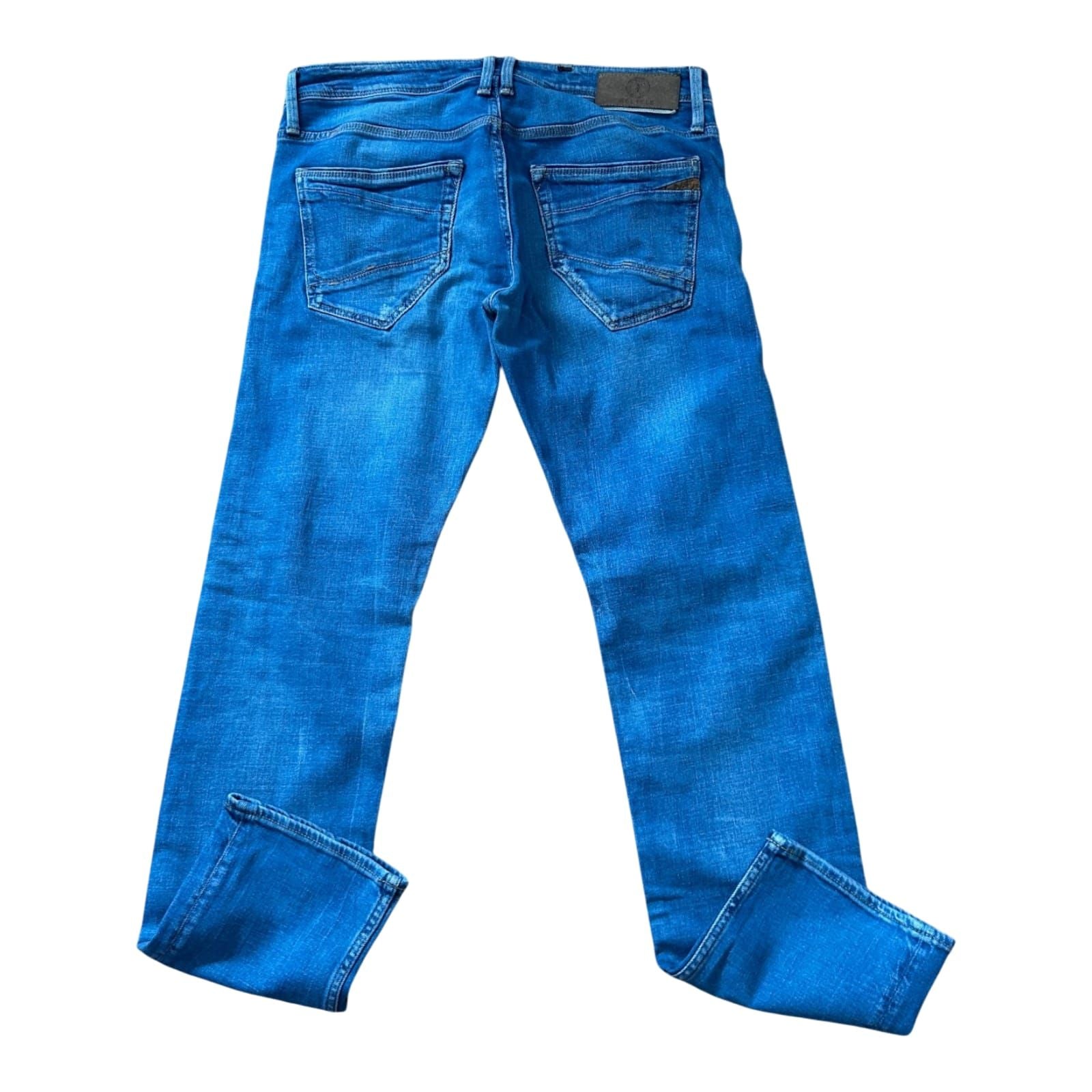 Recycle Jeans Herren W33 Blau Used Look Straight Fit Denim Knopfleiste