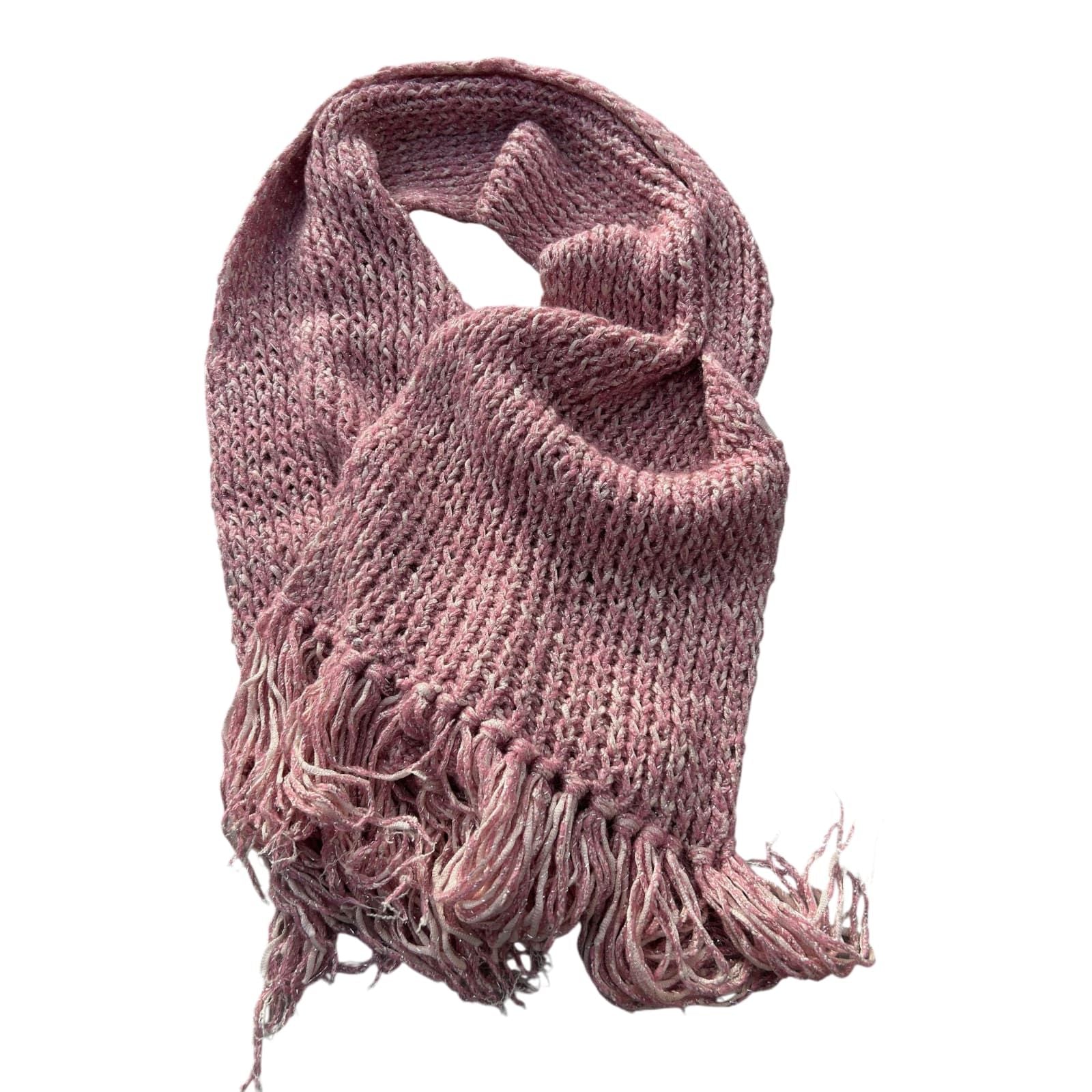 Damen Schal Strick Rosa Fransen weich Winter Accessoire kuschelig warm meliert