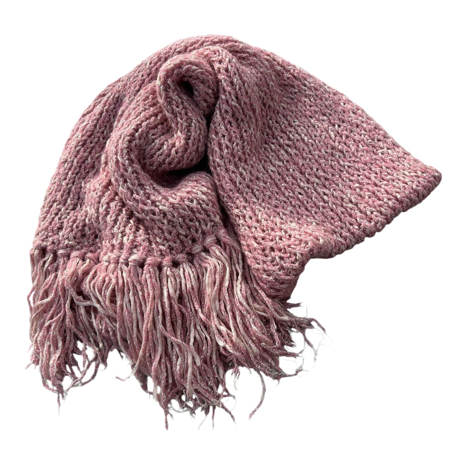 Damen Schal Strick Rosa Fransen weich Winter Accessoire kuschelig warm meliert