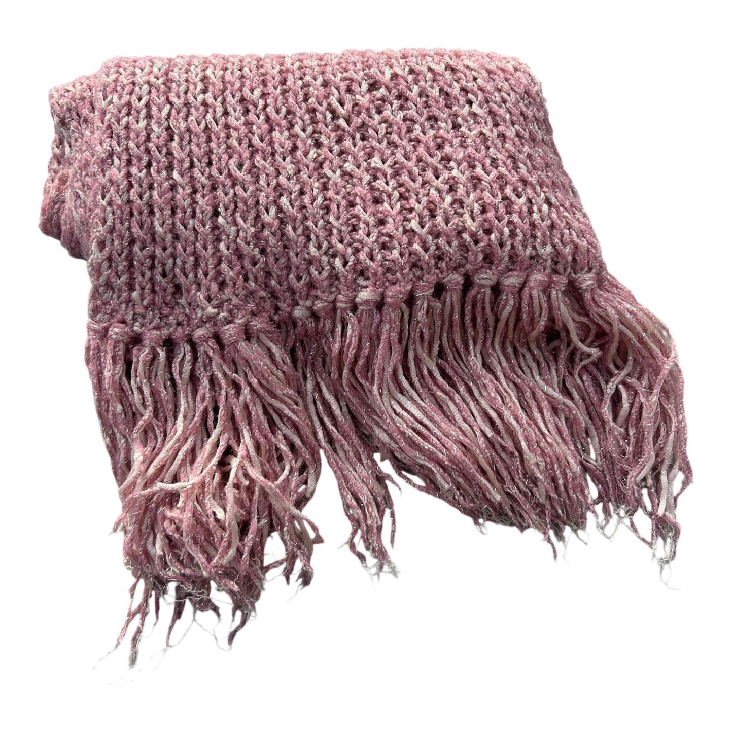 Damen Schal Strick Rosa Fransen weich Winter Accessoire kuschelig warm meliert