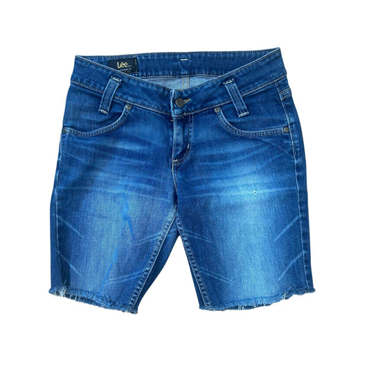 Lee Jeans Shorts Damen W29 Blau Fransen Used Look Stretch Sommer Denim