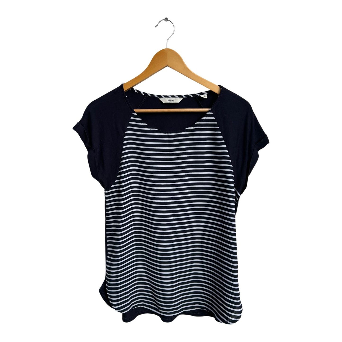 Tchibo Shirt Damen Gr 36 38 Blau Weiß Gestreift Kurzarm Viskose Elasthan