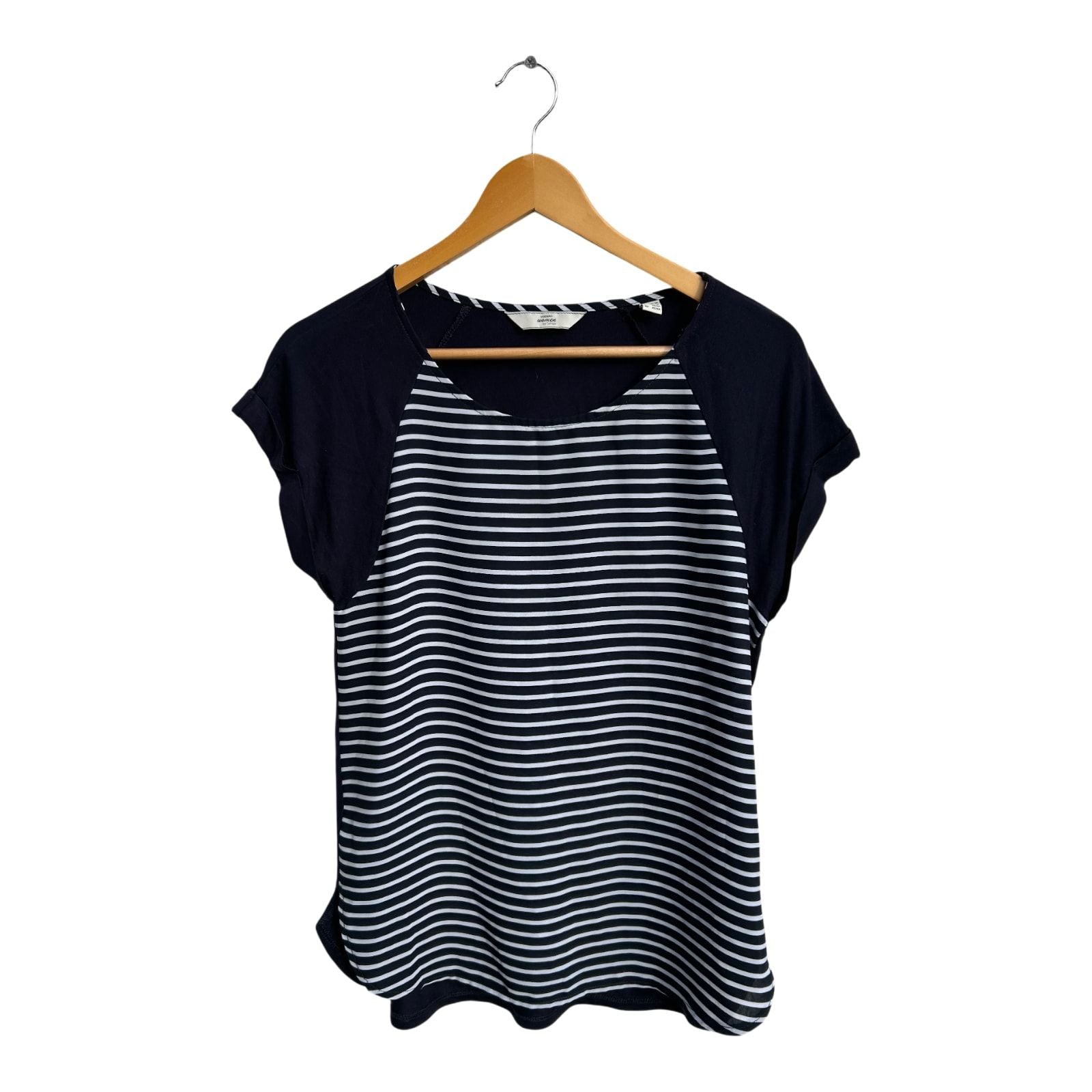 Tchibo Shirt Damen Gr 36 38 Blau Weiß Gestreift Kurzarm Viskose Elasthan