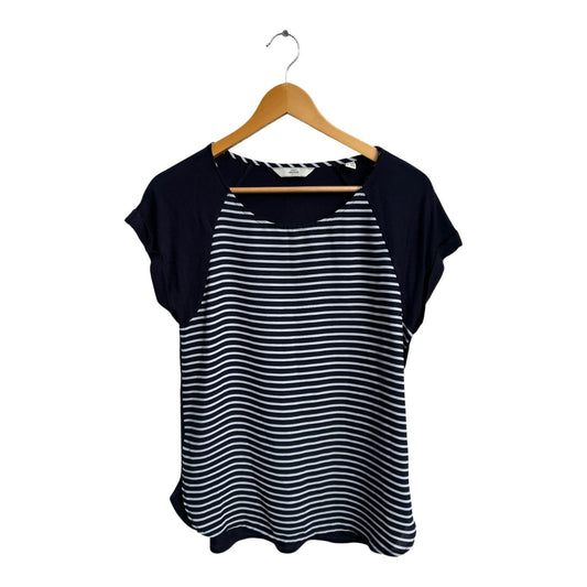 Tchibo Shirt Damen Gr 36 38 Blau Weiß Gestreift Kurzarm Viskose Elasthan