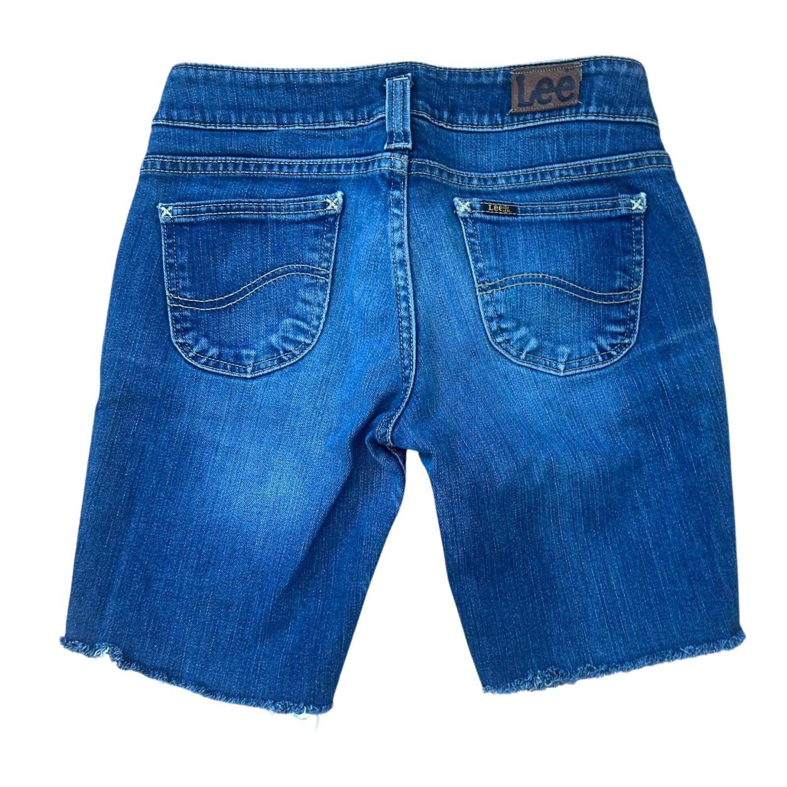 Lee Jeans Shorts Damen W29 Blau Fransen Used Look Stretch Sommer Denim