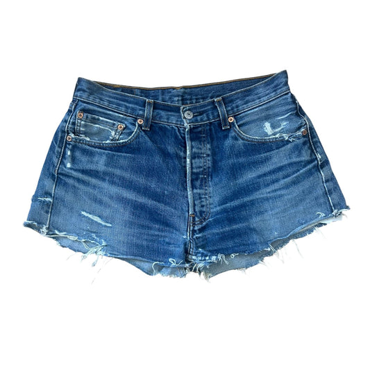 Levis 501 Damen Shorts Jeansshorts W32 Blau Fransen Destroyed Sommer Style