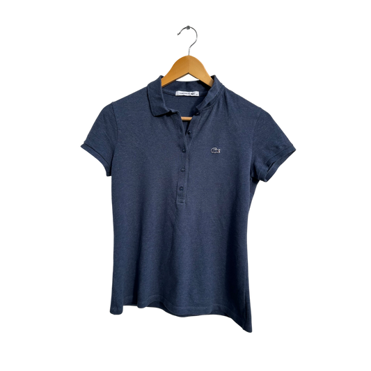 LACOSTE Polo Shirt Damen Gr 36 Dunkelblau Kurzarm Baumwolle Stretch Elegant