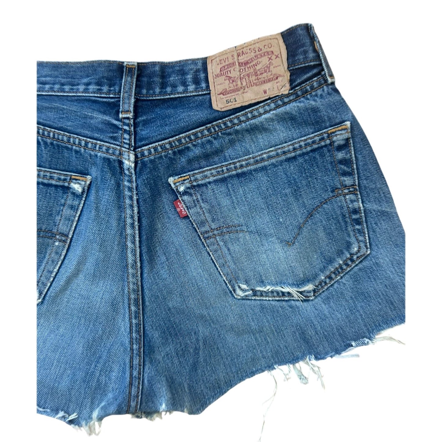 Levis 501 Damen Shorts Jeansshorts W32 Blau Fransen Destroyed Sommer Style