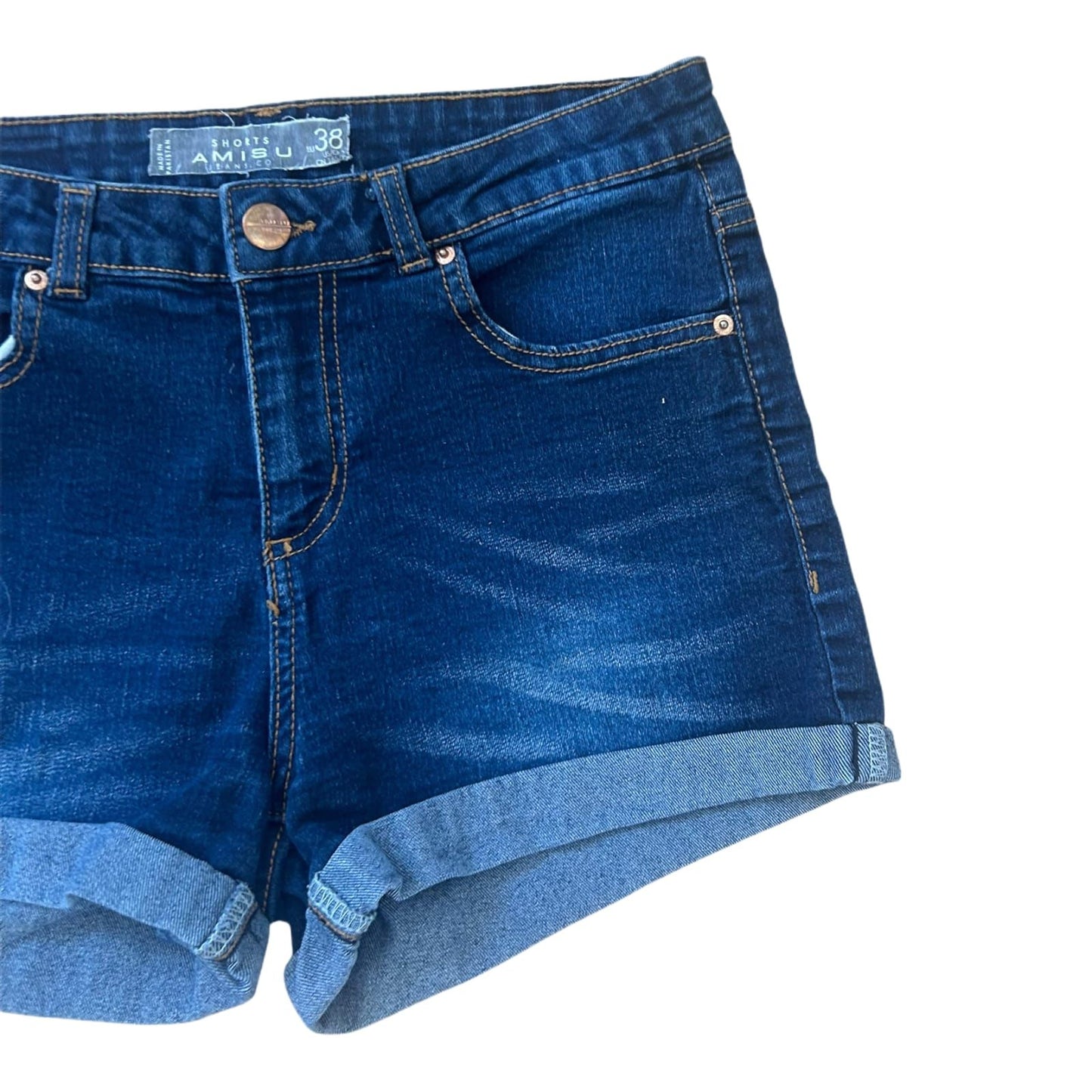 Amisu Jeans Shorts Damen Gr 38 Dunkelblau Sommer Stretch kurzer Schnitt