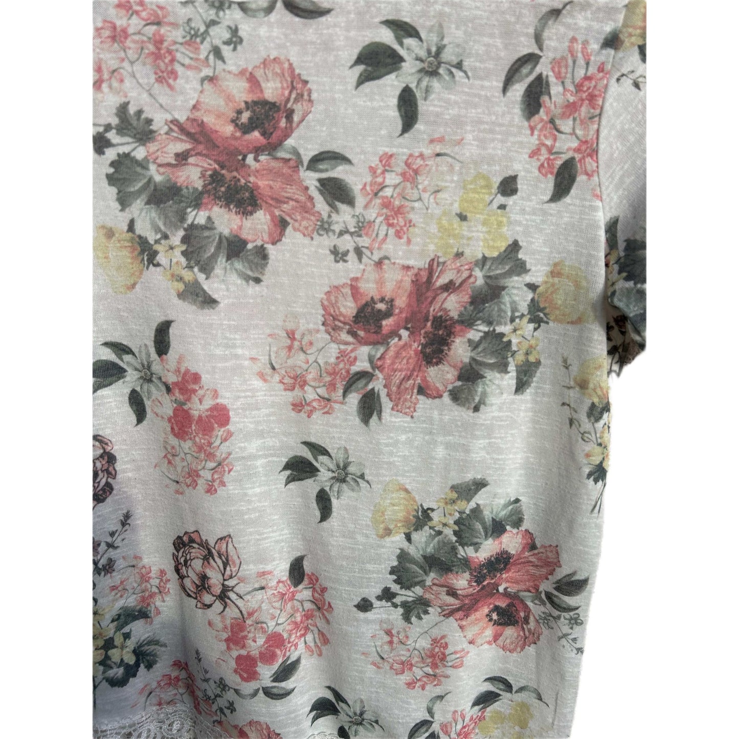 MMS Basic T Shirt Damen Gr M Blumenmuster Weiß Baumwolle Fransen Spitze Sommer