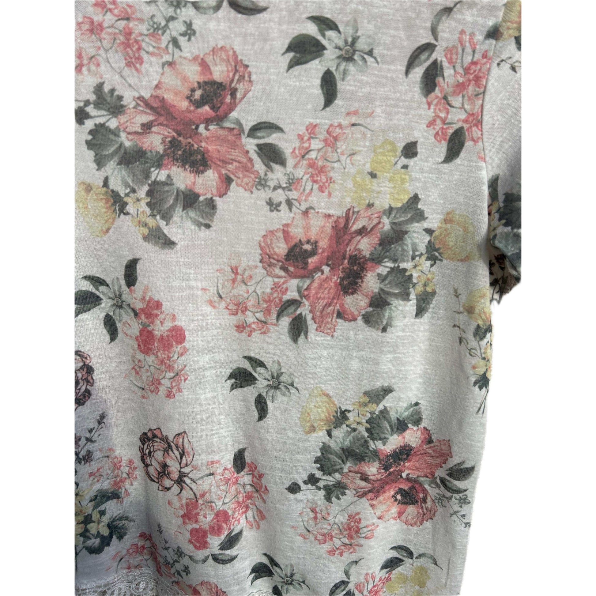 MMS Basic T Shirt Damen Gr M Blumenmuster Weiß Baumwolle Fransen Spitze Sommer