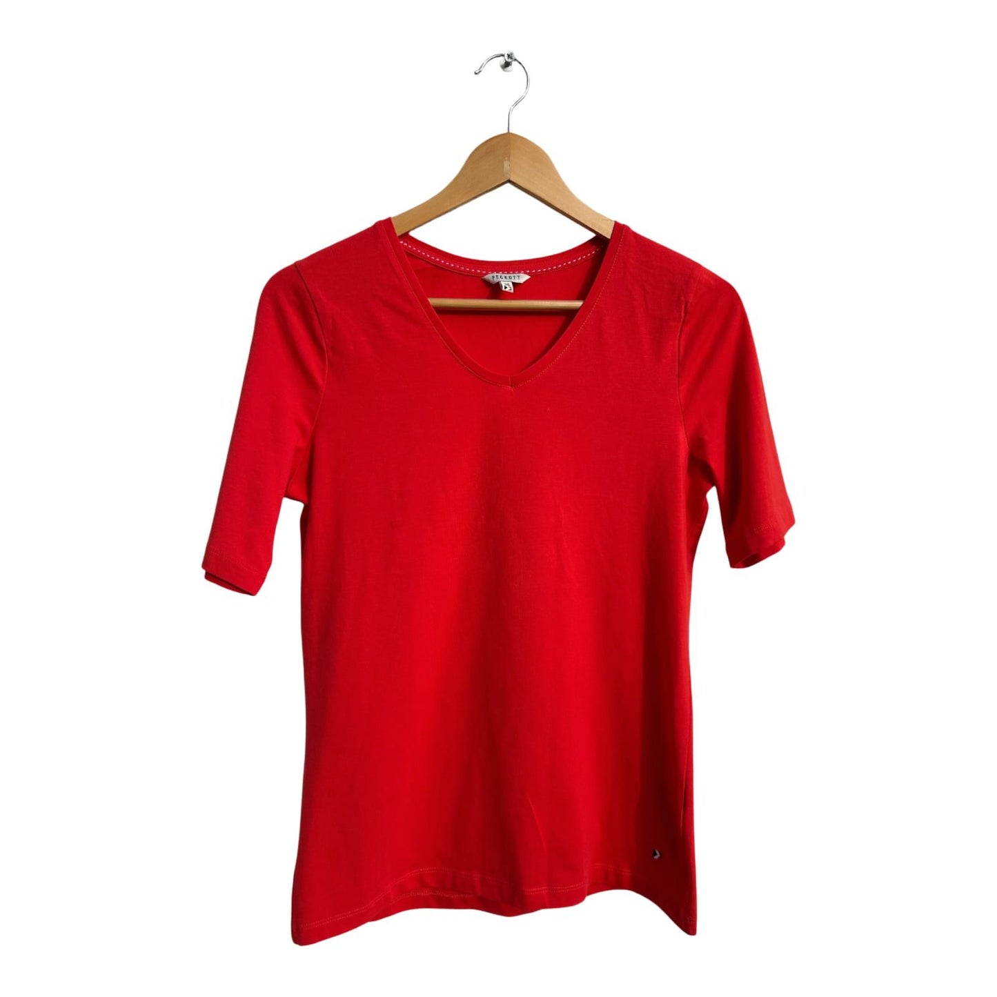 Peckott T Shirt Damen Gr 36 Rot Baumwolle Stretch Kurzarm V Ausschnitt Basic