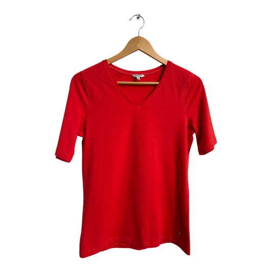 Peckott T Shirt Damen Gr 36 Rot Baumwolle Stretch Kurzarm V Ausschnitt Basic