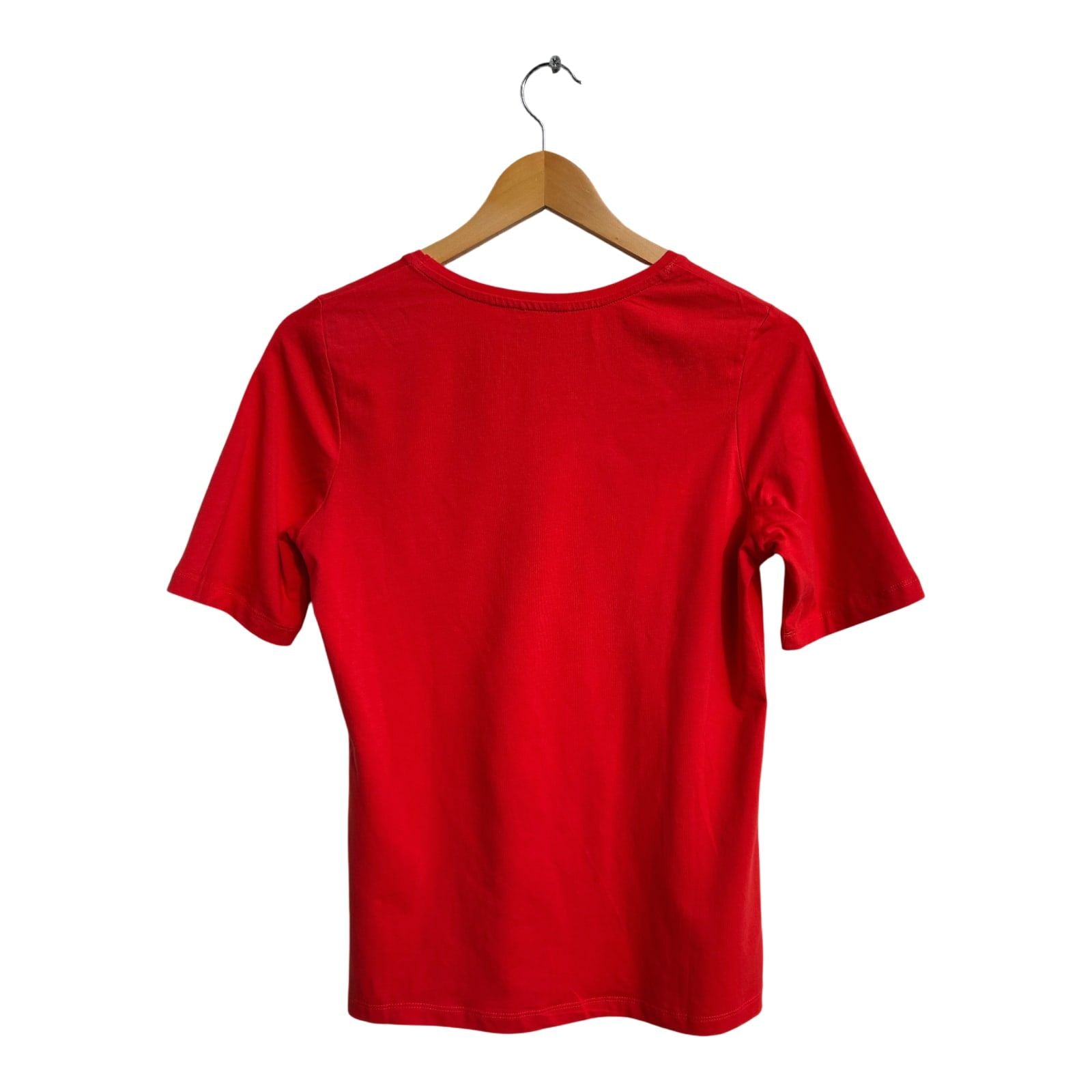 Peckott T Shirt Damen Gr 36 Rot Baumwolle Stretch Kurzarm V Ausschnitt Basic