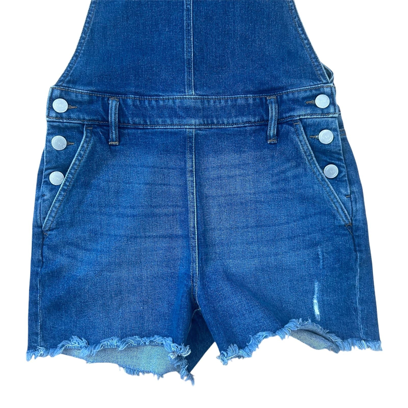 Latzshorts Jeans Damen Gr 40 Blau Denim Fransen Destroyed Sommer Trend