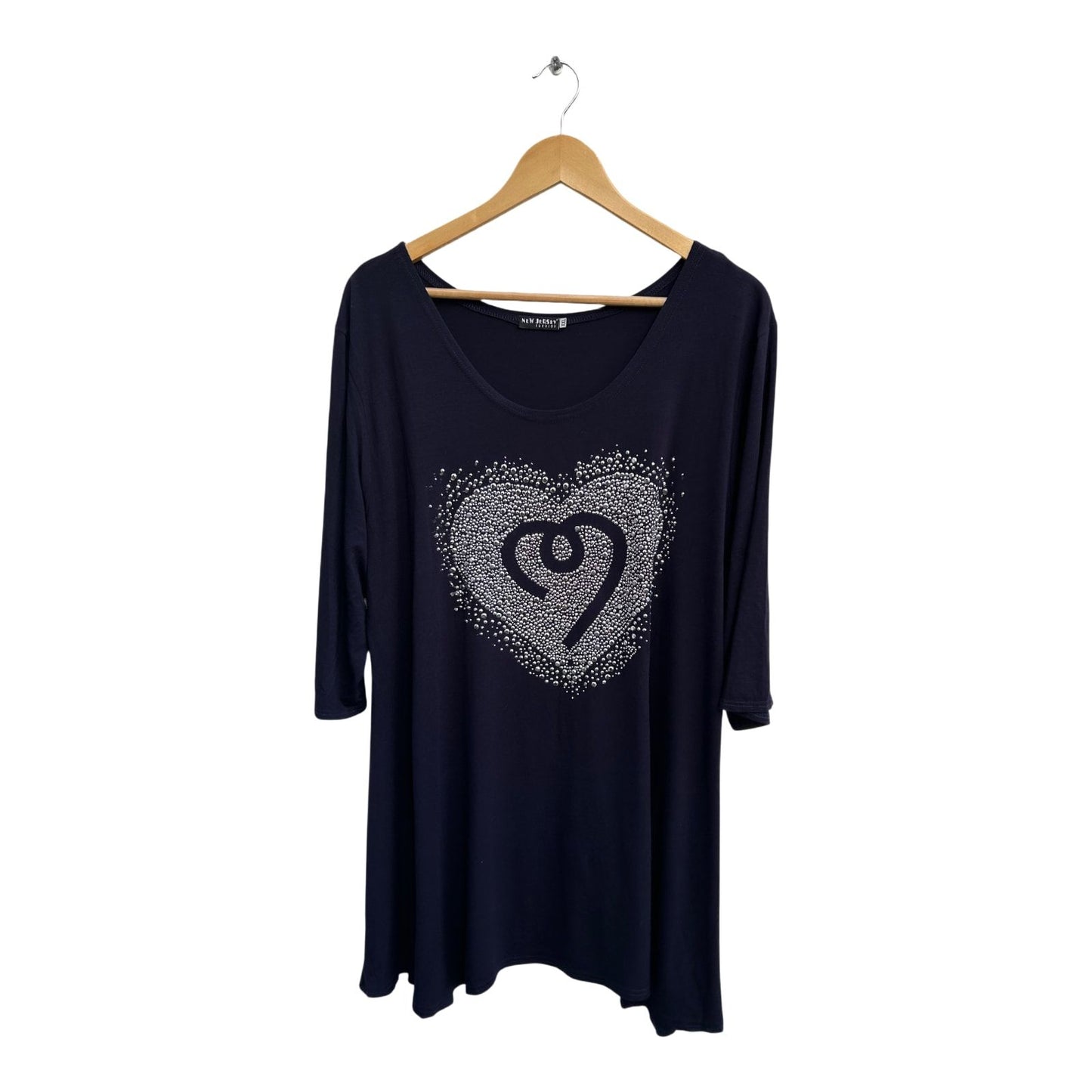 New Jersey Fashion Shirt Damen XXL Dunkelblau Glitzer Herz Nieten Viskose Elegant