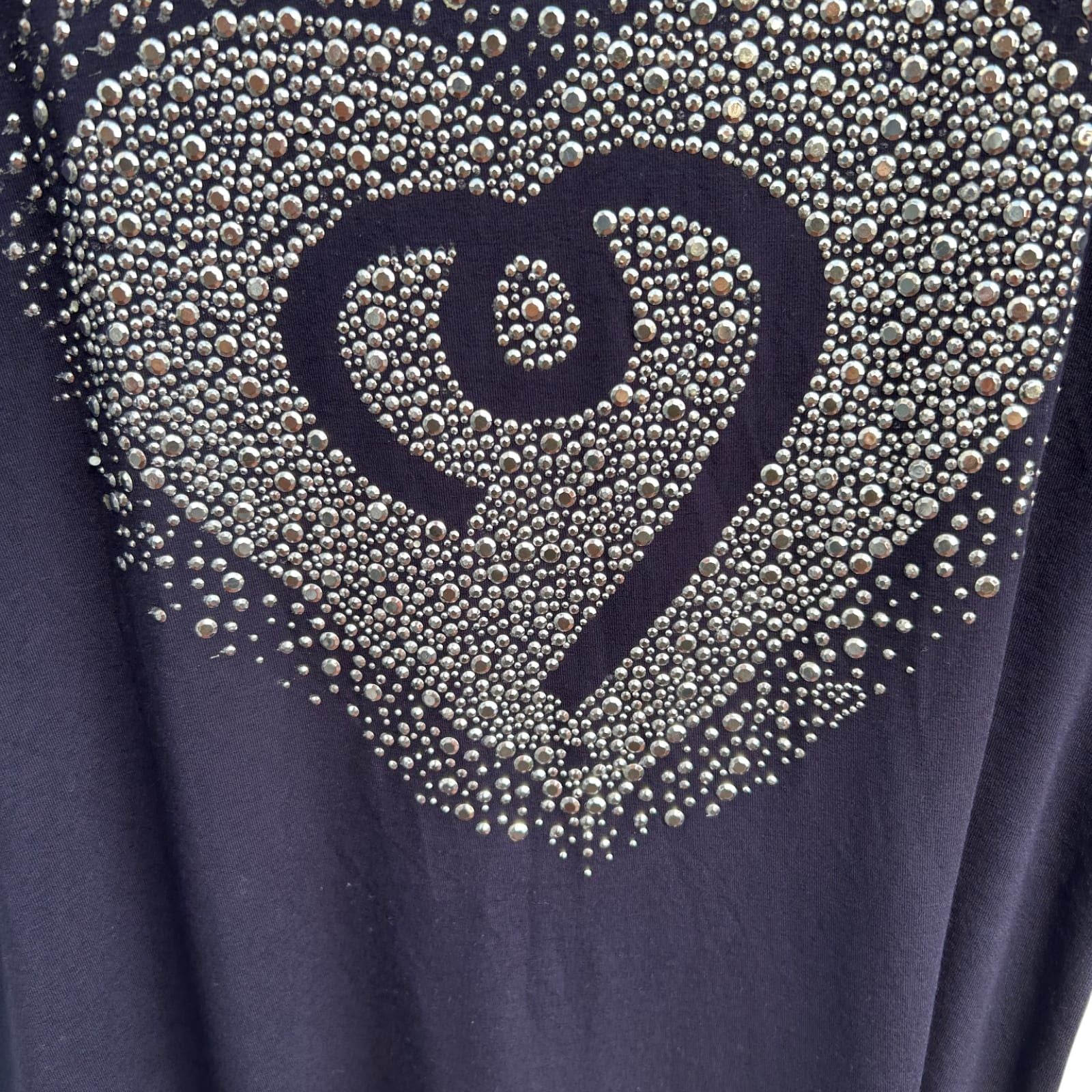 New Jersey Fashion Shirt Damen XXL Dunkelblau Glitzer Herz Nieten Viskose Elegant