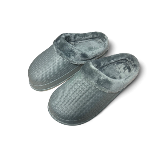 Hausschuhe Herren Gr 42 Grau Warm Gefüttert Rutschfest Winter Pantoffeln Neu