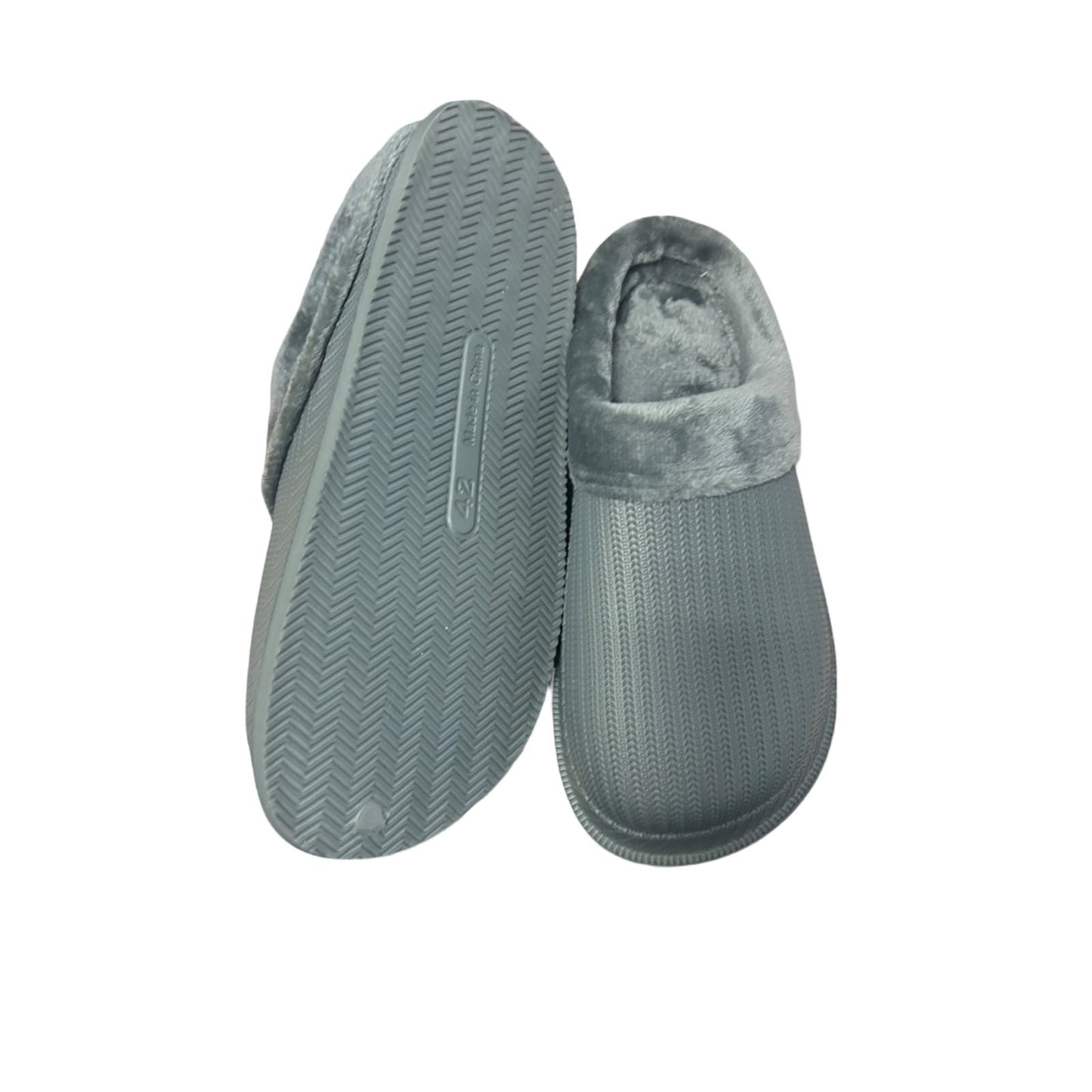 Hausschuhe Herren Gr 42 Grau Warm Gefüttert Rutschfest Winter Pantoffeln Neu